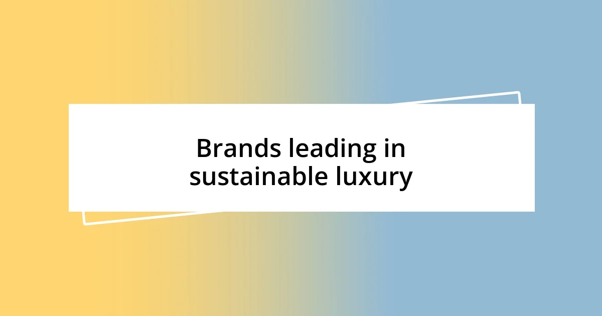 Brands leading in sustainable luxury