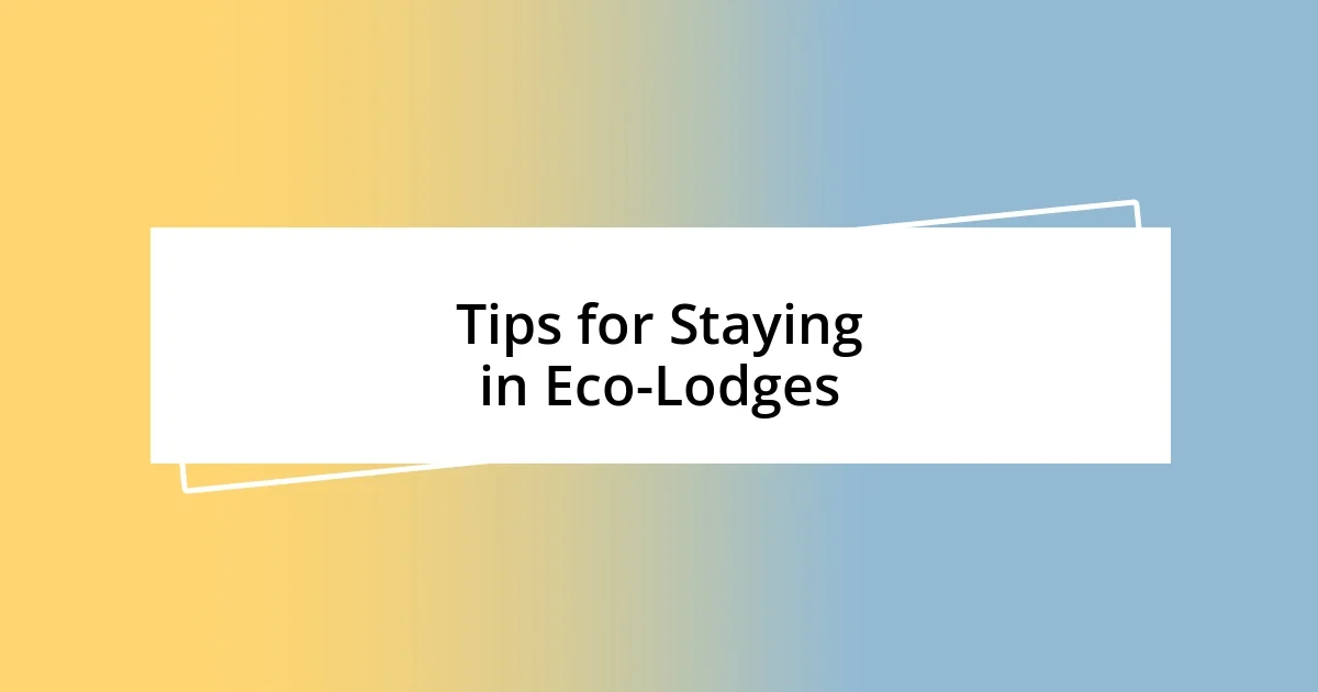 Tips for Staying in Eco-Lodges