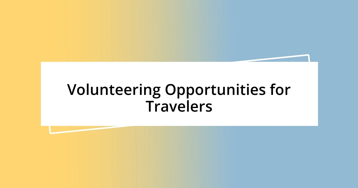 Volunteering Opportunities for Travelers