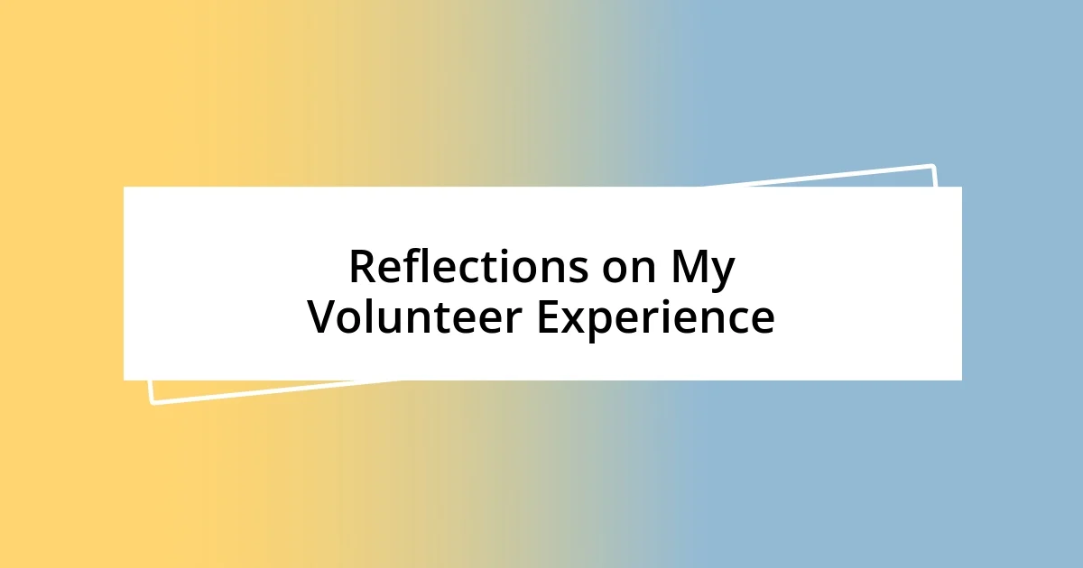 Reflections on My Volunteer Experience