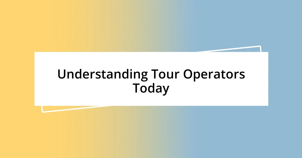 Understanding Tour Operators Today