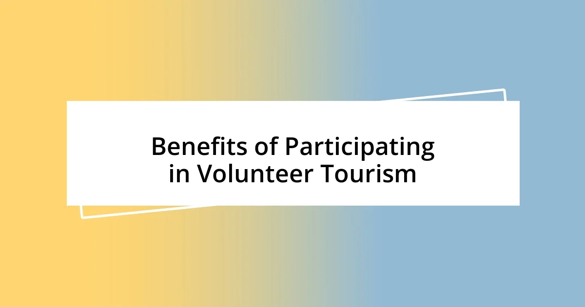 Benefits of Participating in Volunteer Tourism